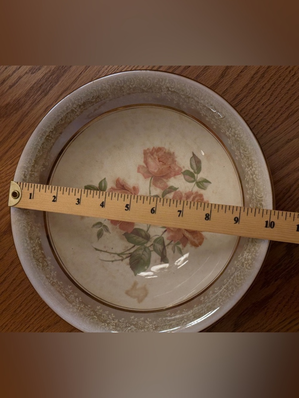 Vintage Dresden China Floral Serving Bowl Gold Rim Peach Roses Cottagecore Decor - Picture 7 of 7